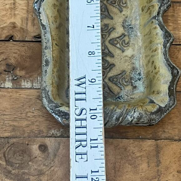 Decorative Pottery Tray 10.5" Engraved Designs Weathered Antique Finish - Picture 6 of 10